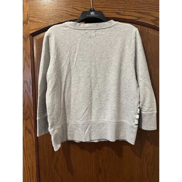 Lou & Grey Women's Striped Textured Pullover Sweatshirt Gray Black Size L - Picture 2 of 4